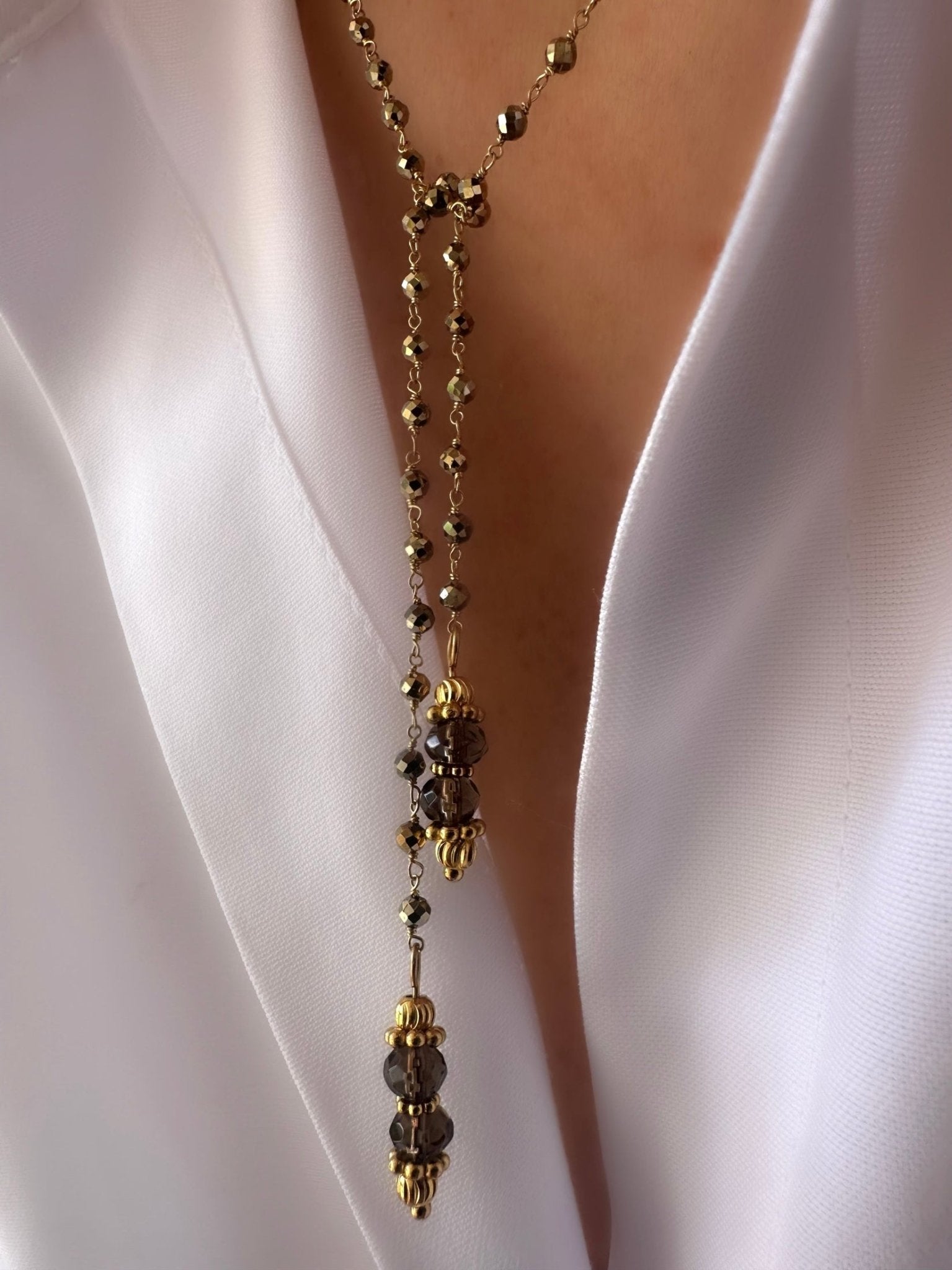 Collar Energy Rosario (Pirita y Cuarzo) (Plata 925 bañada Oro 18k) - LE MARSHAND™