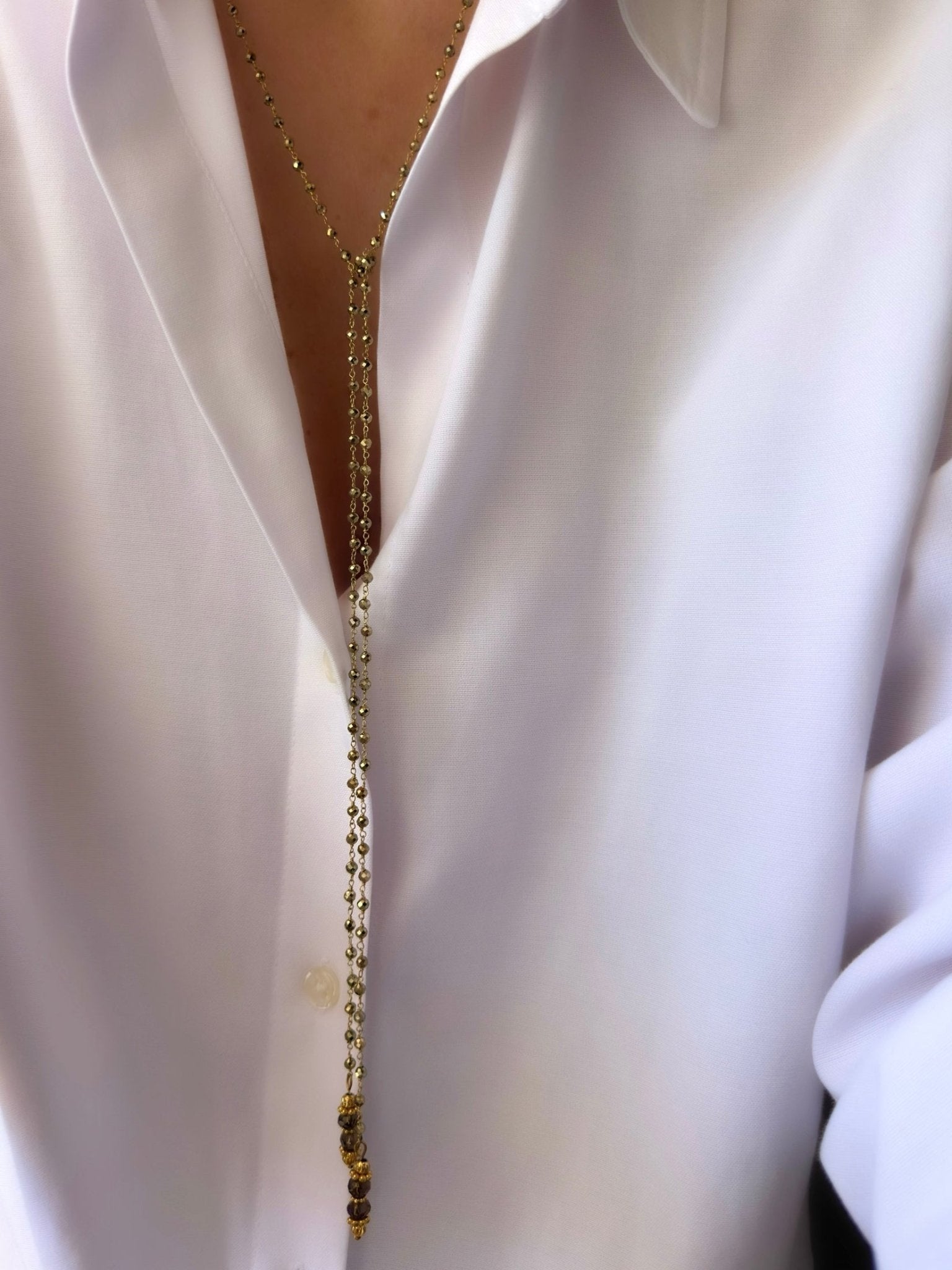 Collar Energy Rosario (Pirita y Cuarzo) (Plata 925 bañada Oro 18k) - LE MARSHAND™