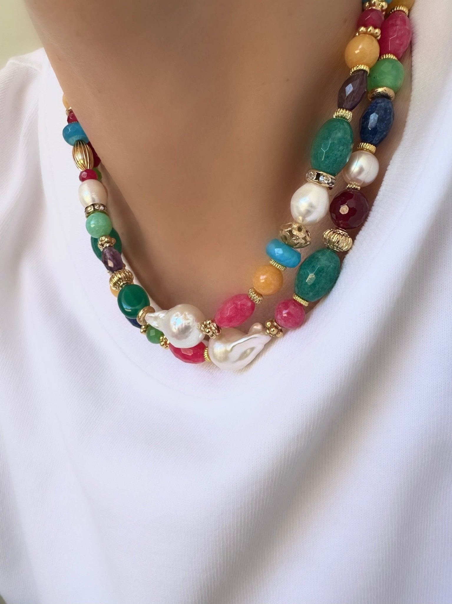 Collar Messy Pearl Blues (Piedras naturales) - LE MARSHAND™