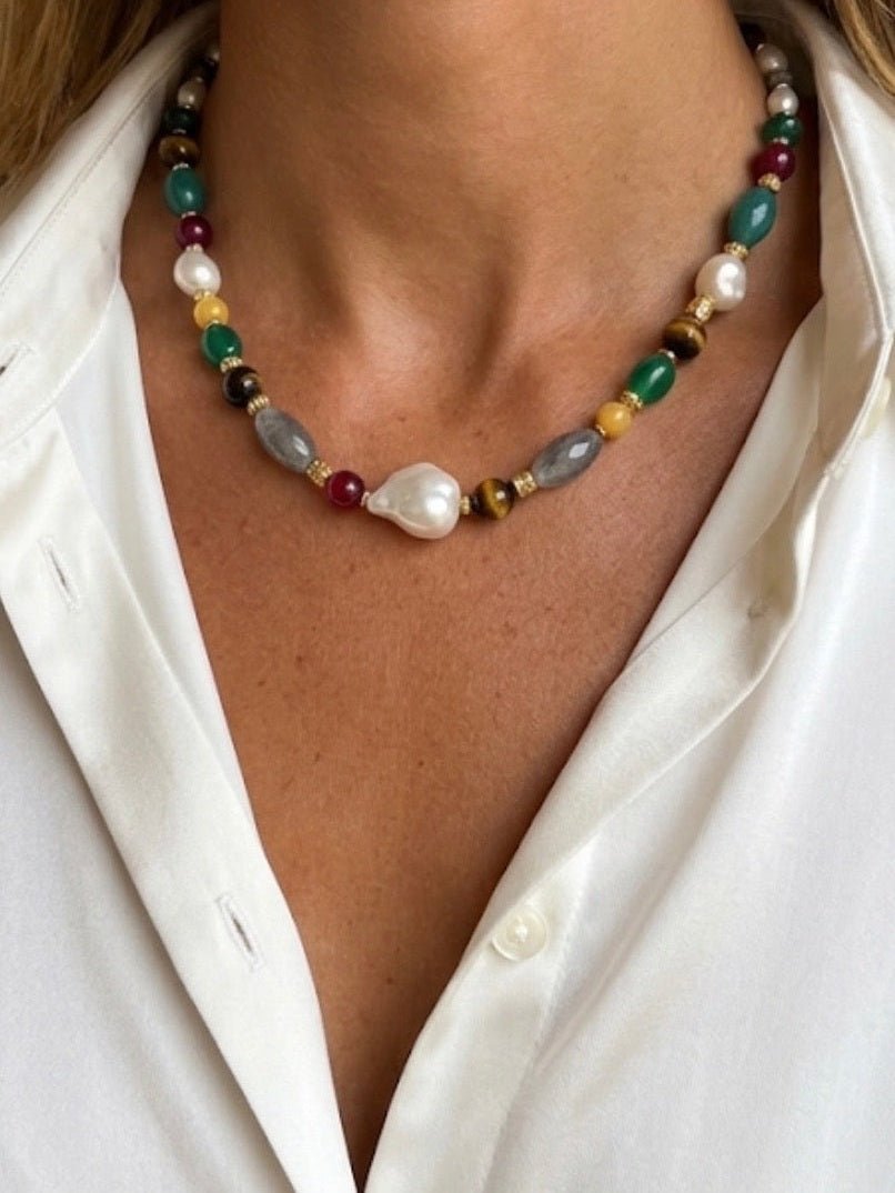 Collar Messy Pearl Tiger (Piedras naturales) - LE MARSHAND™