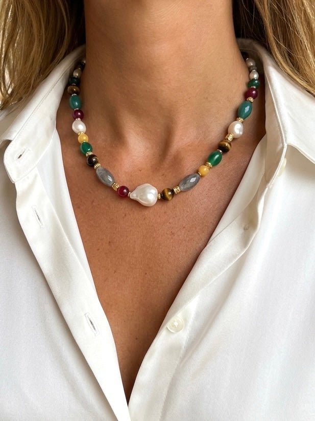 Collar Messy Pearl Tiger (Piedras naturales) - LE MARSHAND™