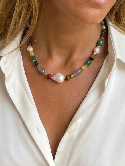Collar Messy Pearl Tiger (Piedras naturales) - LE MARSHAND™