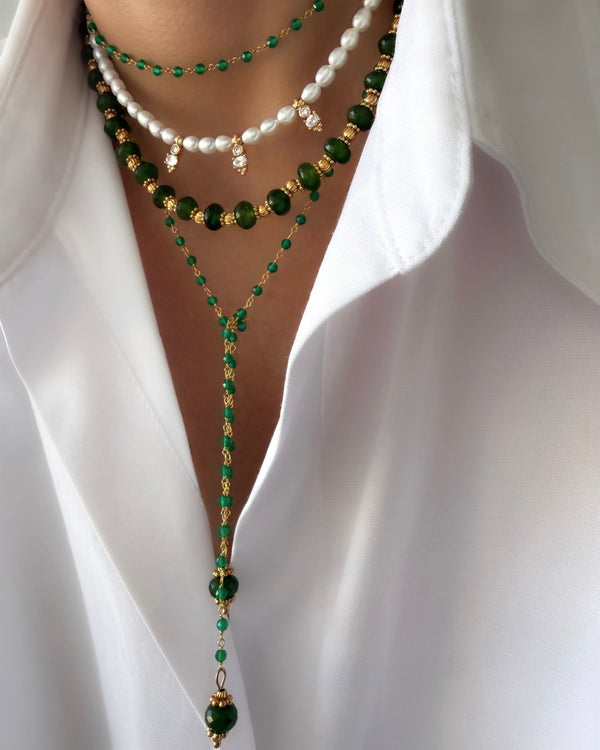 Collar Energy Rosario (Onix verde y Jade) (Plata 925 bañada Oro 18k)