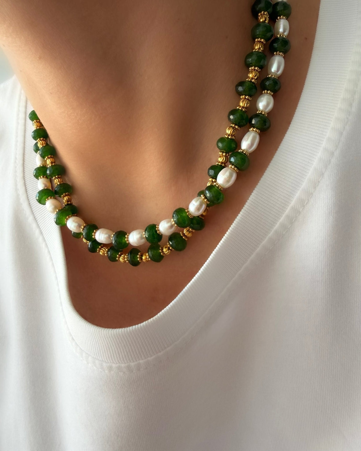 Collar Stones Collection Nº2 (Jade Verde y Perla)