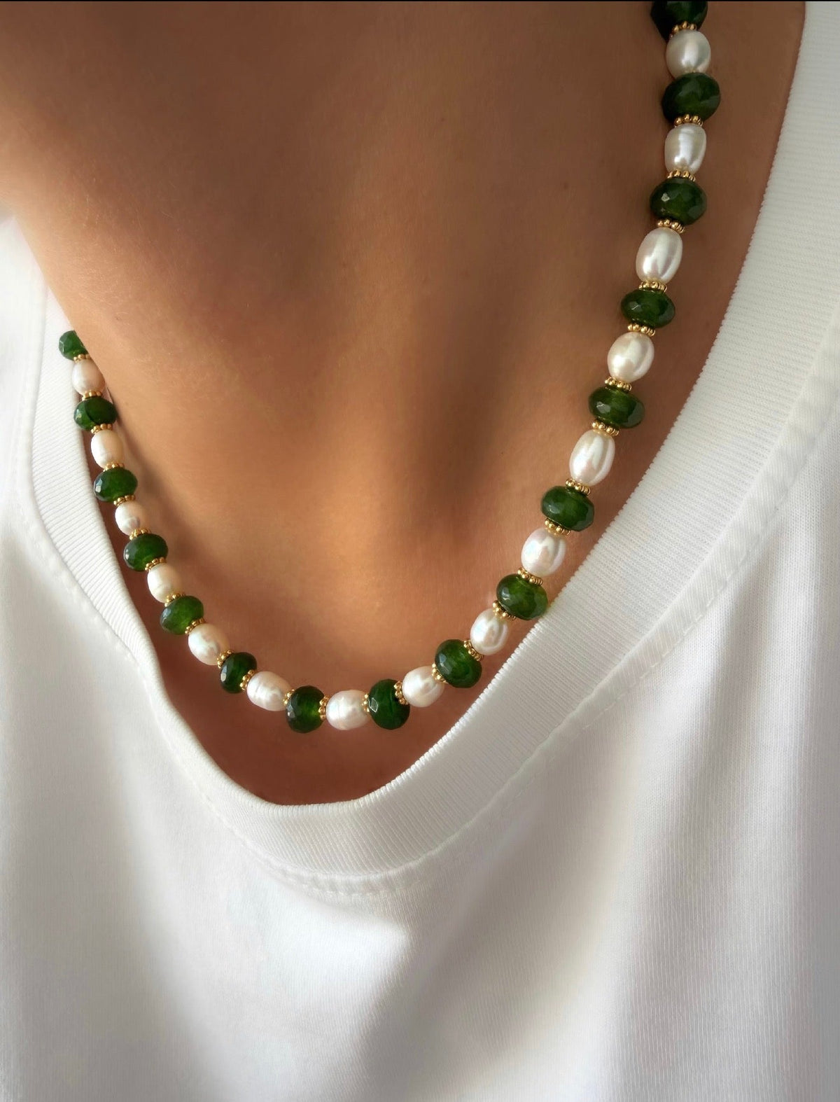 Collar Stones Collection Nº2 (Jade Verde y Perla)