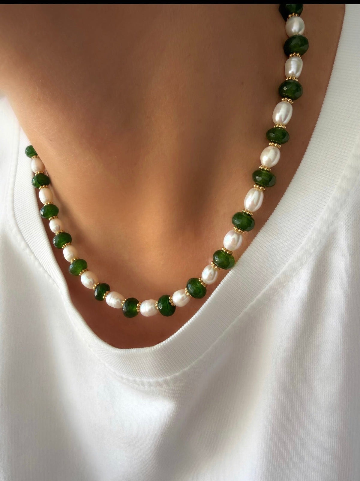 Collar Stones Collection Nº2 (Jade Verde y Perla)