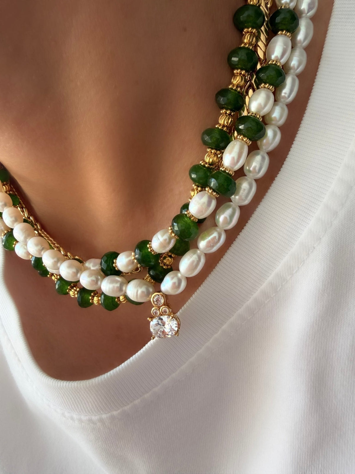 Collar Stones Collection Nº2 (Jade Verde y Perla)