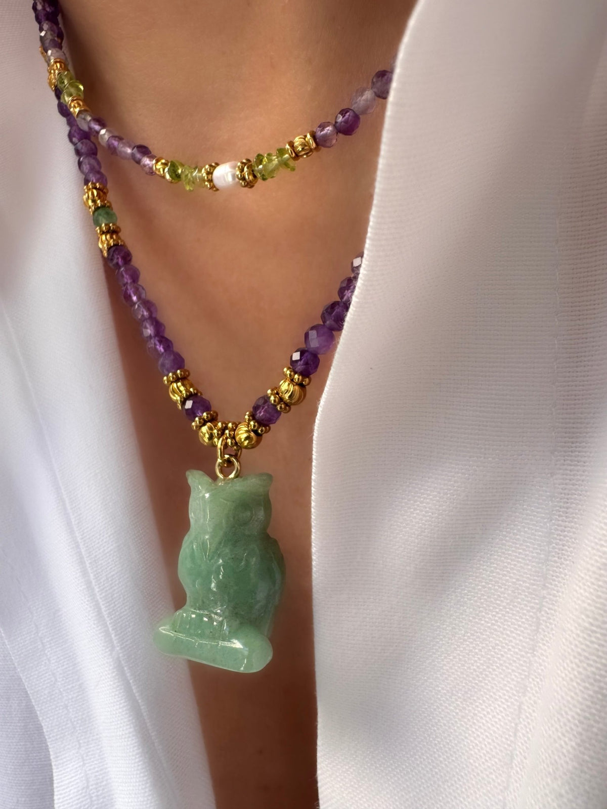 Collana Stones Gufo (Ametista e Avventurina)