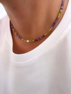 Collar Stones Petite Lavanda (Fluorita y Peridoto)