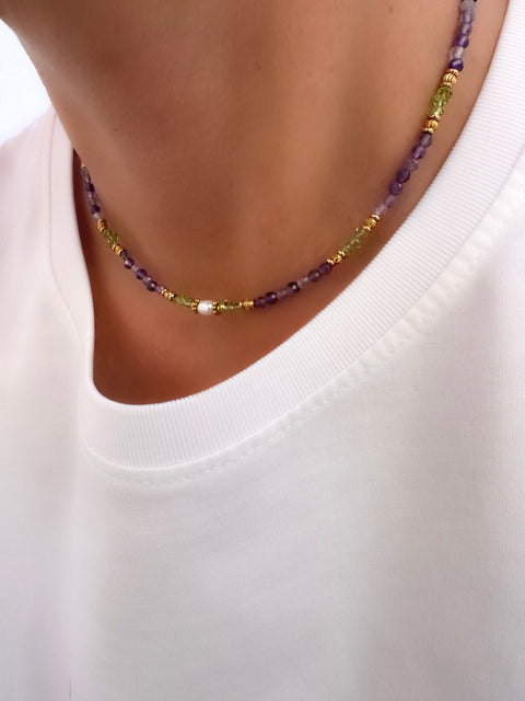 Stones Petite Lavanda Halskette (Fluorit und Peridot)