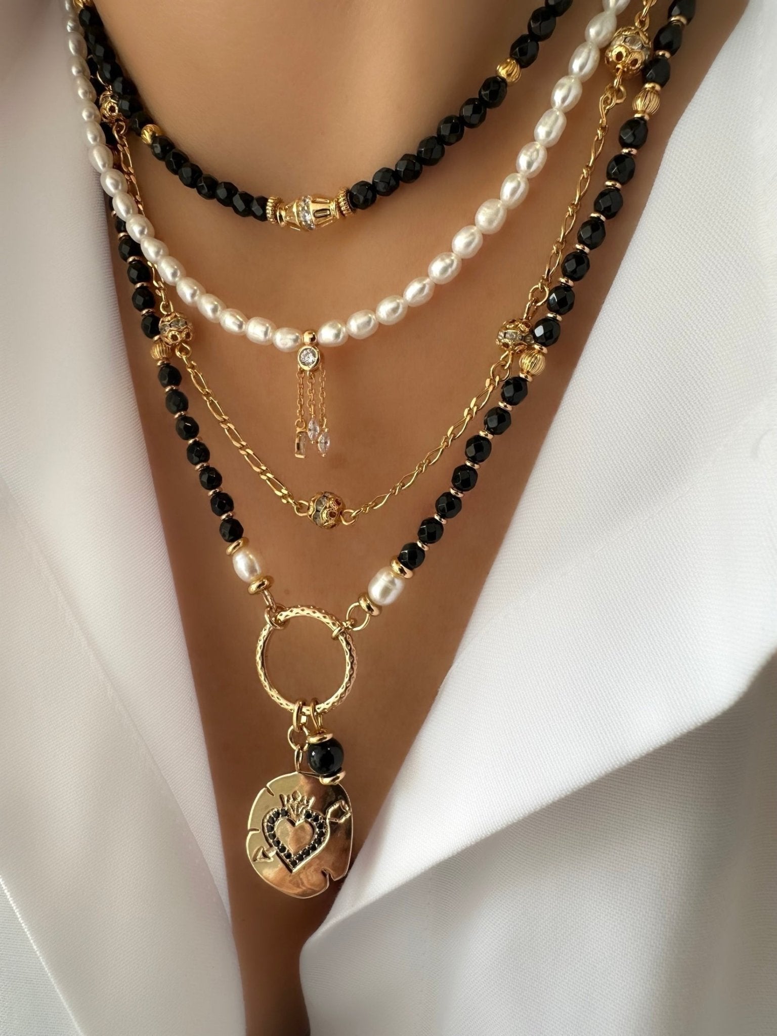 Collar Stones Round King Heart (Onix) - LE MARSHAND™