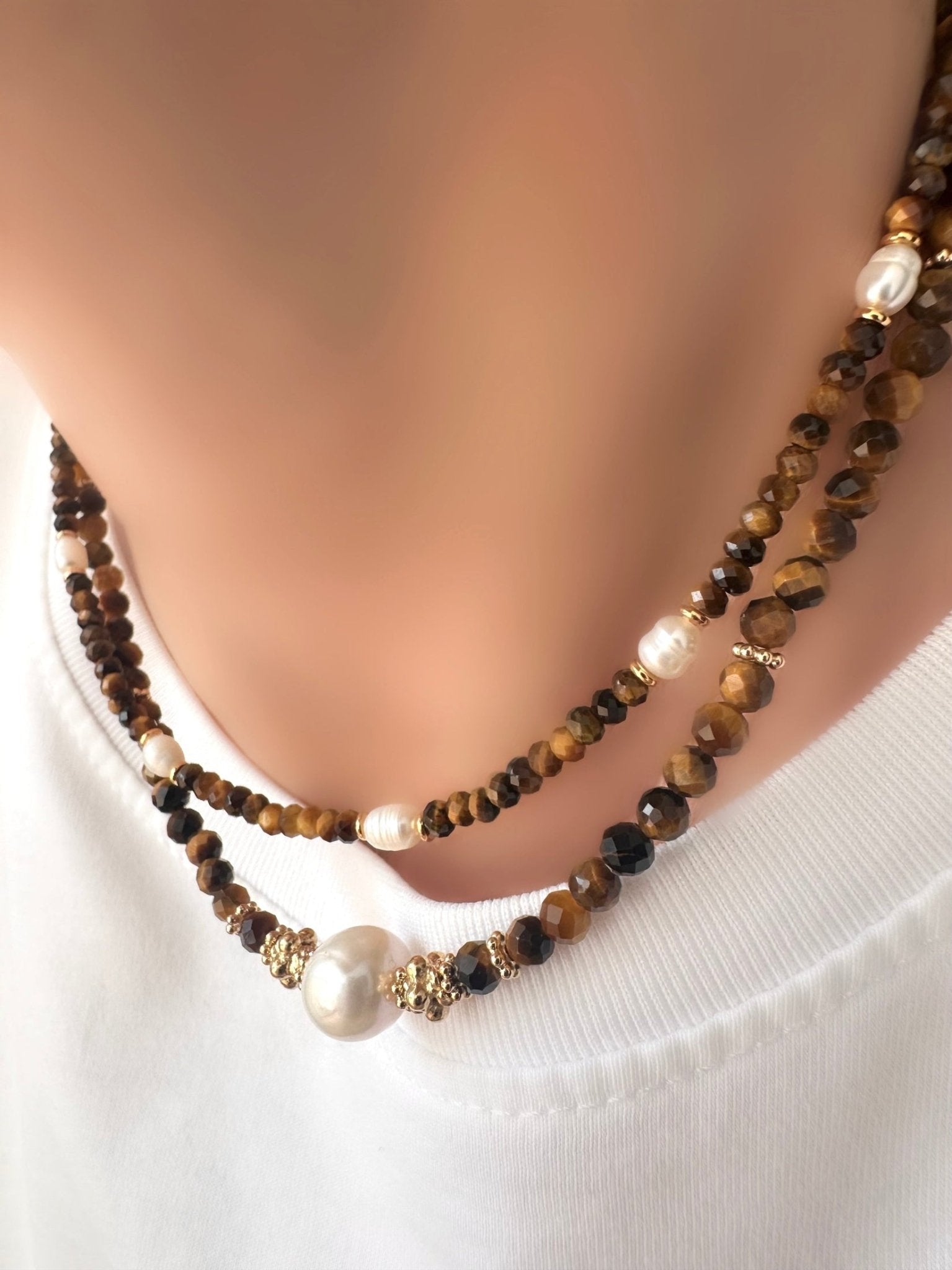Collar Stones Tiger Eye Petite (Pearls) - LE MARSHAND™