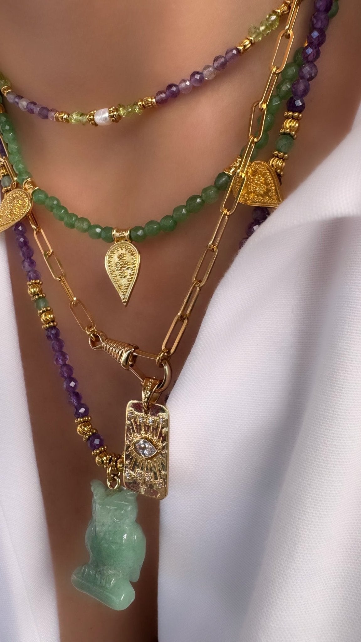 Collar Stones Petite Lavanda (Fluorita y Peridoto)