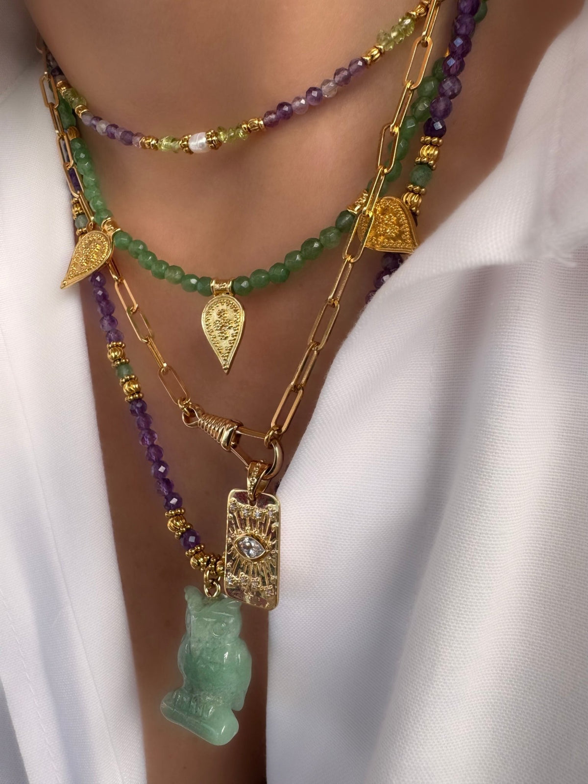 Collar Stones Petite Lavanda (Fluorita y Peridoto)