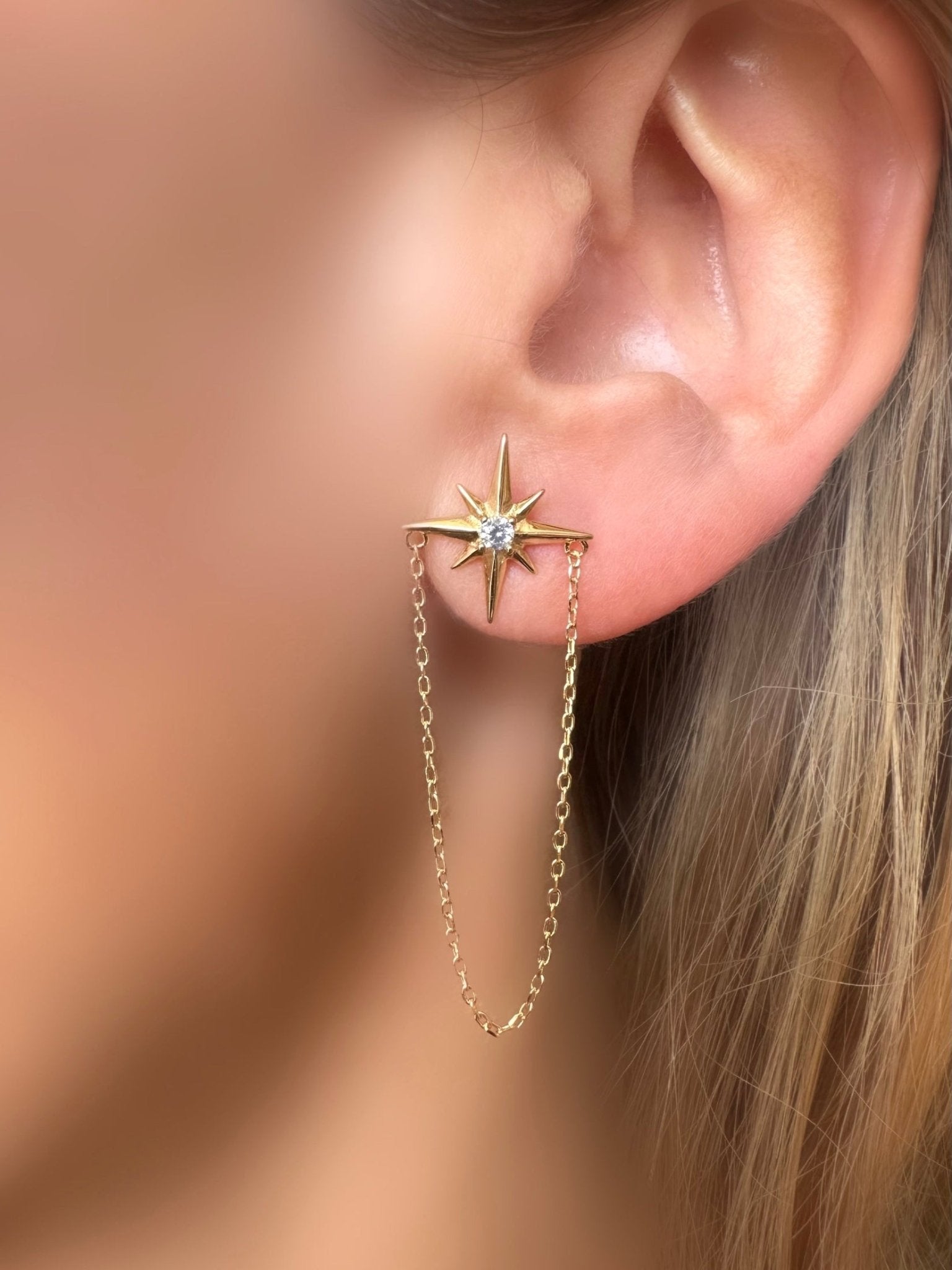 Pendientes Estrella de los Vientos Chain (Plata bañada oro 24k) - LE MARSHAND™