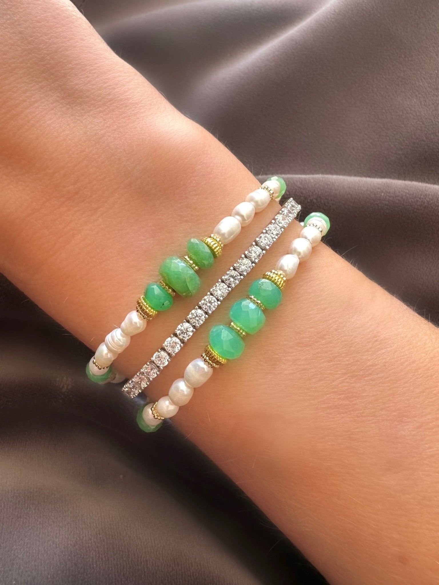 Pulsera Stones Crisol (Aventurina y perlas) - LE MARSHAND™
