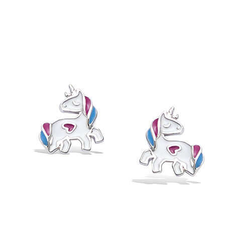 Le Marshand®  -  Joyería en plata 925, chapado en Oro 24K - Pendientes Niña Unicornio (Plata 925) - Diseños propios - Brazaletes, pulseras, collares y pendientes - Joyería online - Mallorca