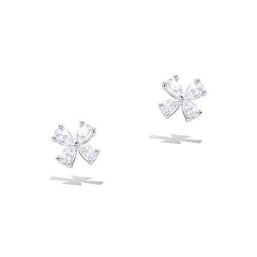 Le Marshand®  -  Joyería en plata 925, chapado en Oro 24K - Pendientes Niña Flor circonitas (Plata 925) - Diseños propios - Brazaletes, pulseras, collares y pendientes - Joyería online - Mallorca