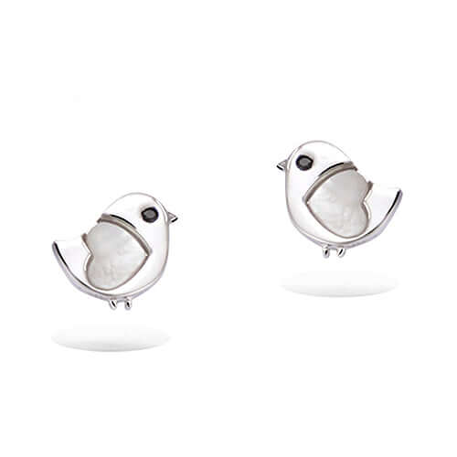 Le Marshand®  -  Joyería en plata 925, chapado en Oro 24K - Pendientes Niña Pájaro corazón (Plata 925) - Diseños propios - Brazaletes, pulseras, collares y pendientes - Joyería online - Mallorca