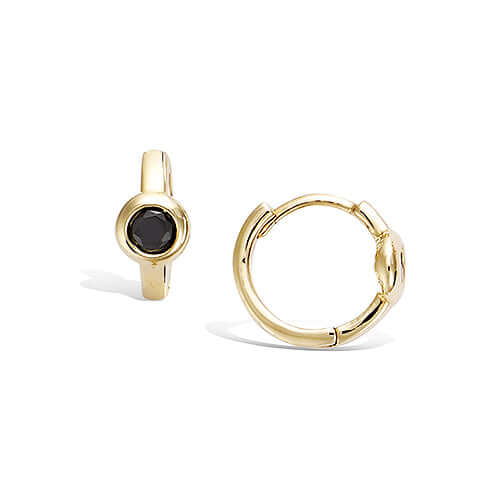 Le Marshand®  -  Joyería en plata 925, chapado en Oro 24K - Arito Piedra circular negro - Diseños propios - Brazaletes, pulseras, collares y pendientes - Joyería online - Mallorca