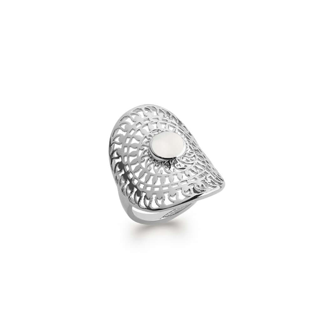 Le Marshand®  -  Joyería en plata 925, chapado en Oro 24K - Anillo Piedra Luna Ovalado (Plata) (RBJ) - Diseños propios - Brazaletes, pulseras, collares y pendientes - Joyería online - Mallorca