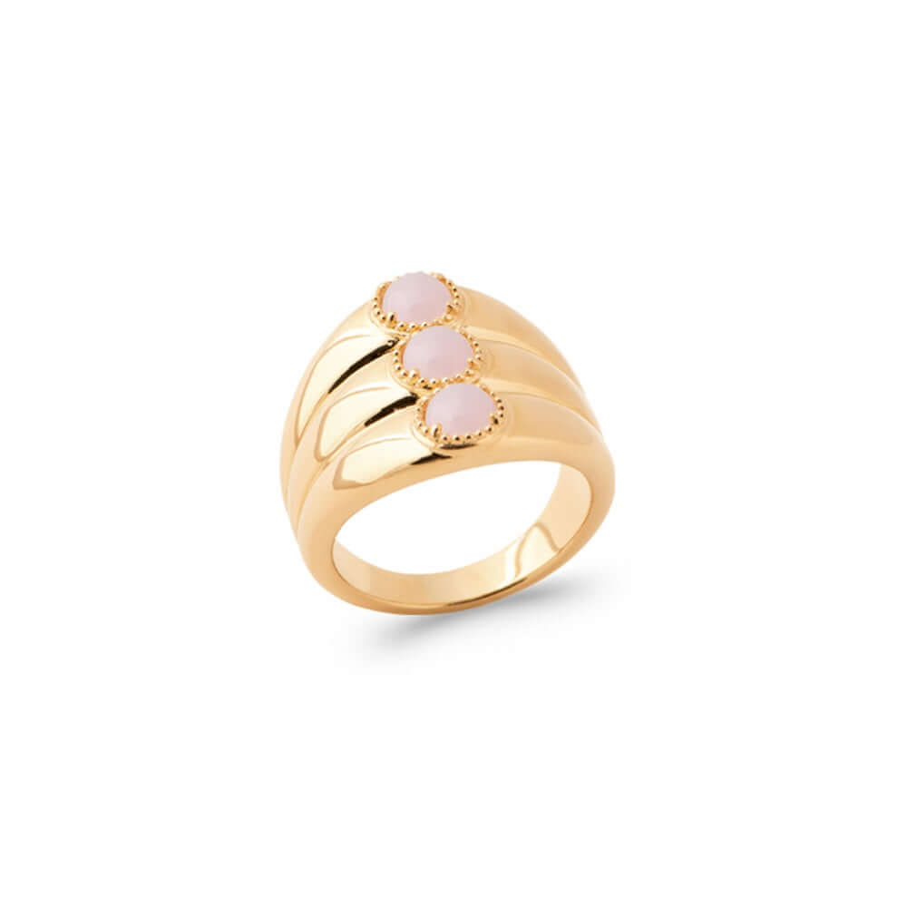 Le Marshand®  -  Joyería en plata 925, chapado en Oro 24K - Anillo triple cuarzo rosa (RBJ) - Diseños propios - Brazaletes, pulseras, collares y pendientes - Joyería online - Mallorca