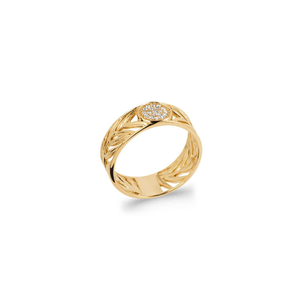 Le Marshand®  -  Joyería en plata 925, chapado en Oro 24K - Anillo hojas y pavé (RBJ) - Diseños propios - Brazaletes, pulseras, collares y pendientes - Joyería online - Mallorca