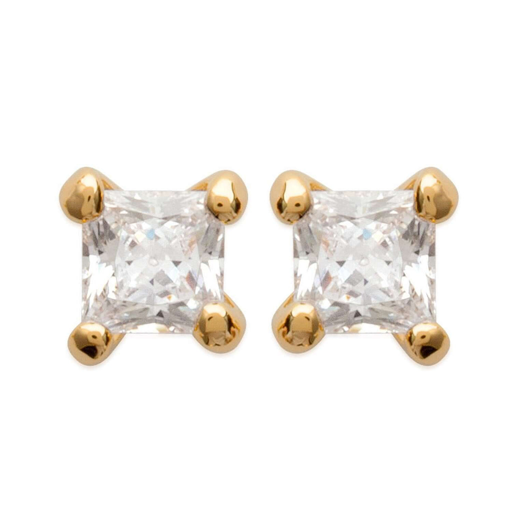 Le Marshand®  -  Joyería en plata 925, chapado en Oro 24K - Pendientes Solitario engarzado cuadrado 5 - Diseños propios - Brazaletes, pulseras, collares y pendientes - Joyería online - Mallorca