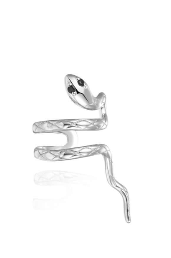 Le Marshand®  -  Joyería en plata 925, chapado en Oro 24K - Cuff Lux Serpiente ojos negros (Plata) - Diseños propios - Brazaletes, pulseras, collares y pendientes - Joyería online - Mallorca