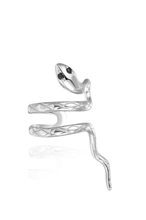 Le Marshand®  -  Joyería en plata 925, chapado en Oro 24K - Cuff Lux Serpiente ojos negros (Plata) - Diseños propios - Brazaletes, pulseras, collares y pendientes - Joyería online - Mallorca