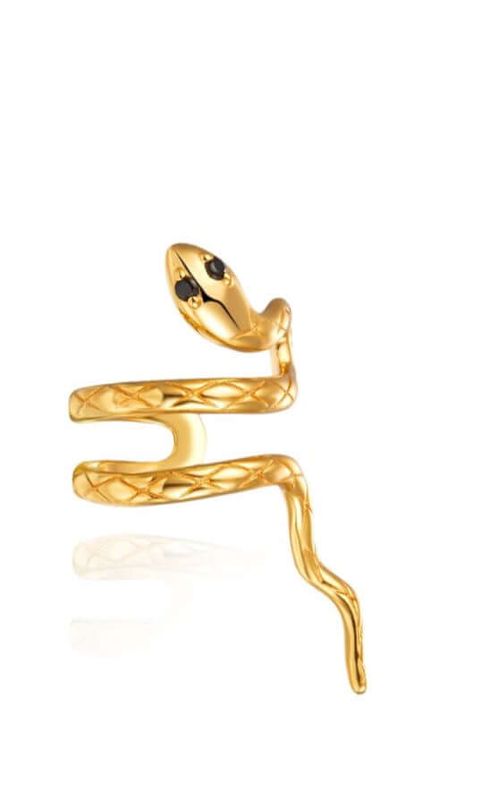 Le Marshand®  -  Joyería en plata 925, chapado en Oro 24K - Cuff Lux Serpiente ojos negros - Diseños propios - Brazaletes, pulseras, collares y pendientes - Joyería online - Mallorca