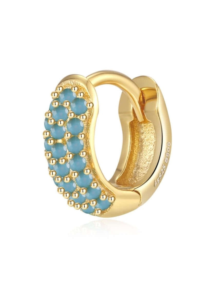 Le Marshand®  -  Joyería en plata 925, chapado en Oro 24K - Arito Round Mini Azul Turquesa - Diseños propios - Brazaletes, pulseras, collares y pendientes - Joyería online - Mallorca
