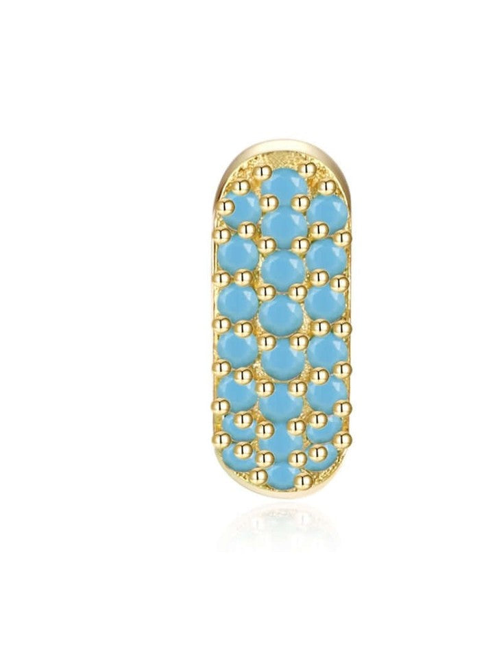 Le Marshand®  -  Joyería en plata 925, chapado en Oro 24K - Arito Round Mini Azul Turquesa - Diseños propios - Brazaletes, pulseras, collares y pendientes - Joyería online - Mallorca