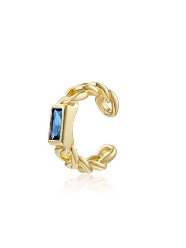 Le Marshand®  -  Joyería en plata 925, chapado en Oro 24K - Cuff Solitario Azul - Diseños propios - Brazaletes, pulseras, collares y pendientes - Joyería online - Mallorca