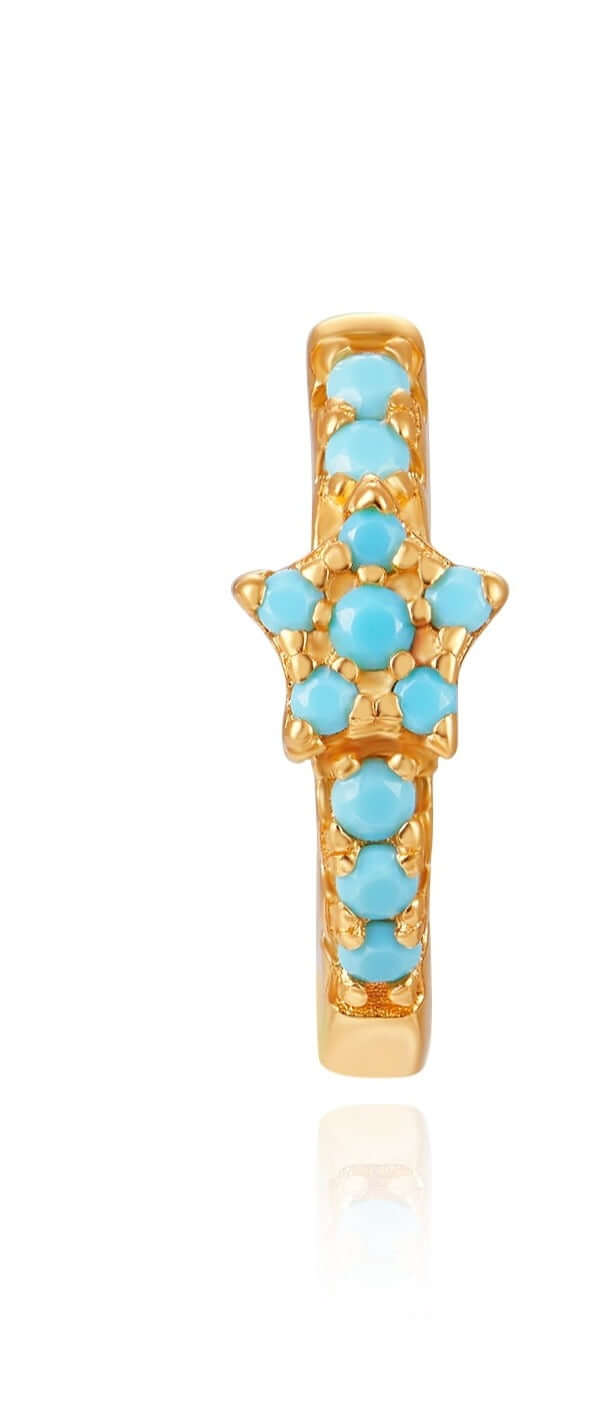 Le Marshand®  -  Joyería en plata 925, chapado en Oro 24K - Arito Circonitas Estrella Azul turquesa - Diseños propios - Brazaletes, pulseras, collares y pendientes - Joyería online - Mallorca