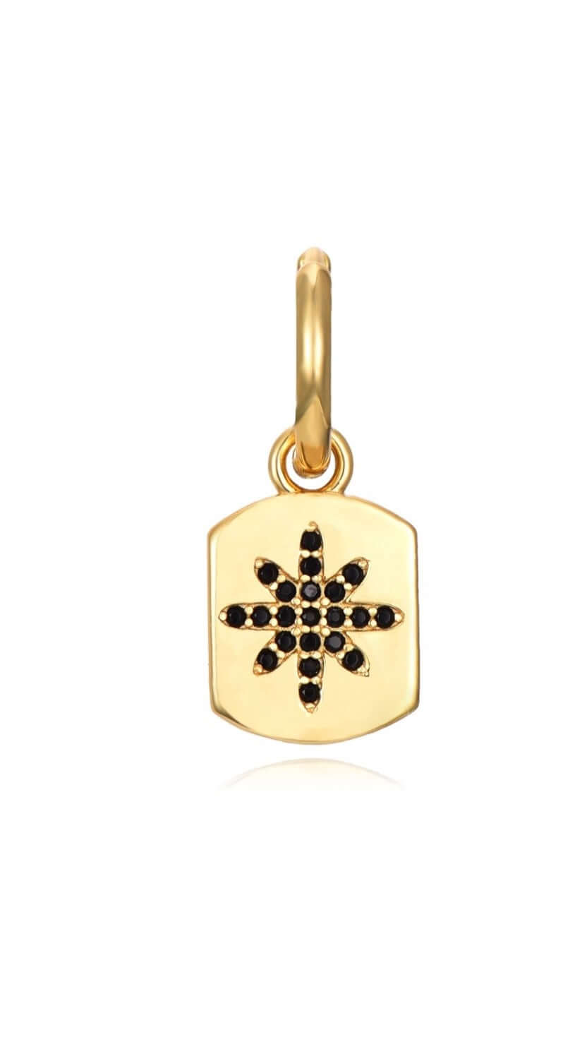 Le Marshand®  -  Joyería en plata 925, chapado en Oro 24K - Arito Plaquita Estrella Negro - Diseños propios - Brazaletes, pulseras, collares y pendientes - Joyería online - Mallorca