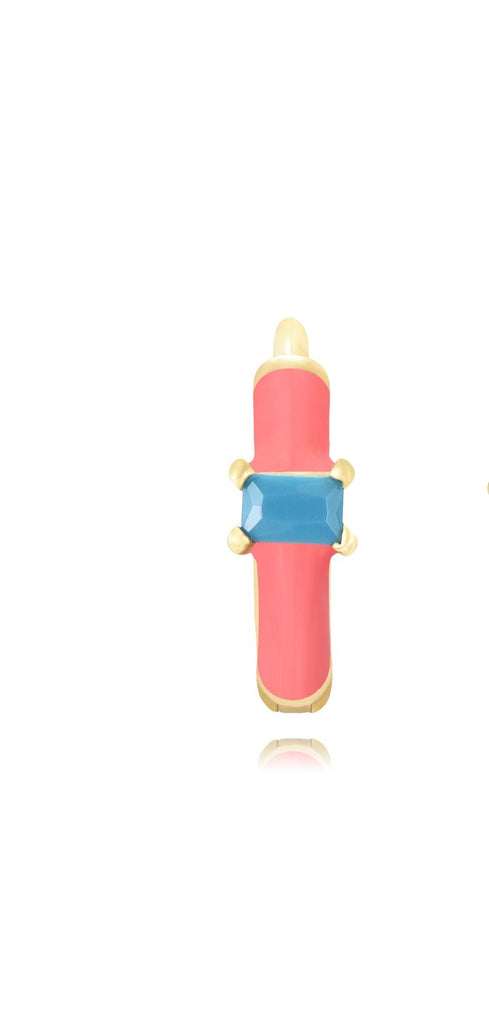 Le Marshand®  -  Joyería en plata 925, chapado en Oro 24K - Arito Esmalte rosa y solitario azul - Diseños propios - Brazaletes, pulseras, collares y pendientes - Joyería online - Mallorca