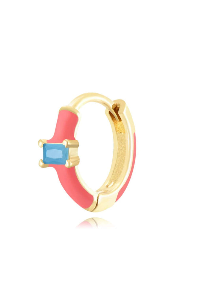 Le Marshand®  -  Joyería en plata 925, chapado en Oro 24K - Arito Esmalte rosa y solitario azul - Diseños propios - Brazaletes, pulseras, collares y pendientes - Joyería online - Mallorca