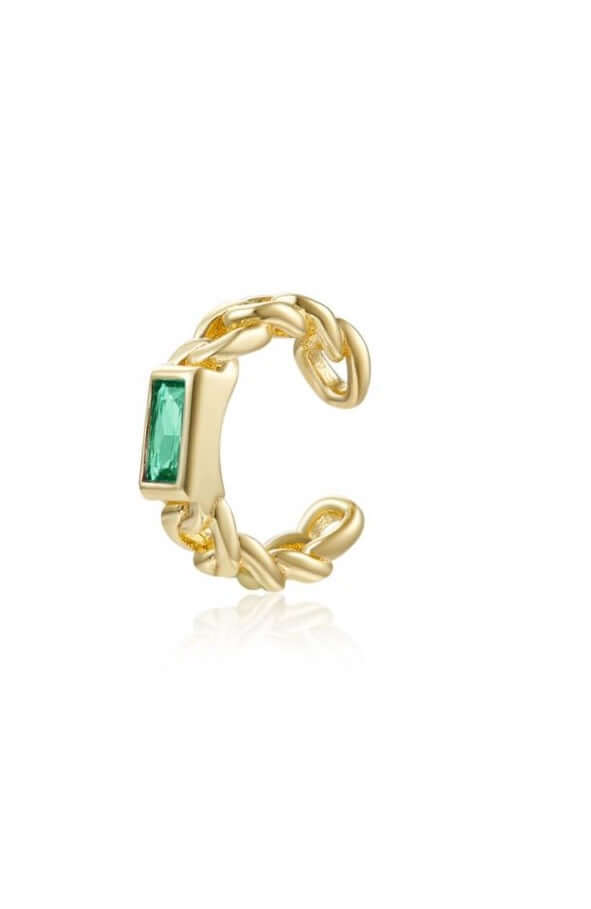 Le Marshand®  -  Joyería en plata 925, chapado en Oro 24K - Cuff Solitario verde - Diseños propios - Brazaletes, pulseras, collares y pendientes - Joyería online - Mallorca