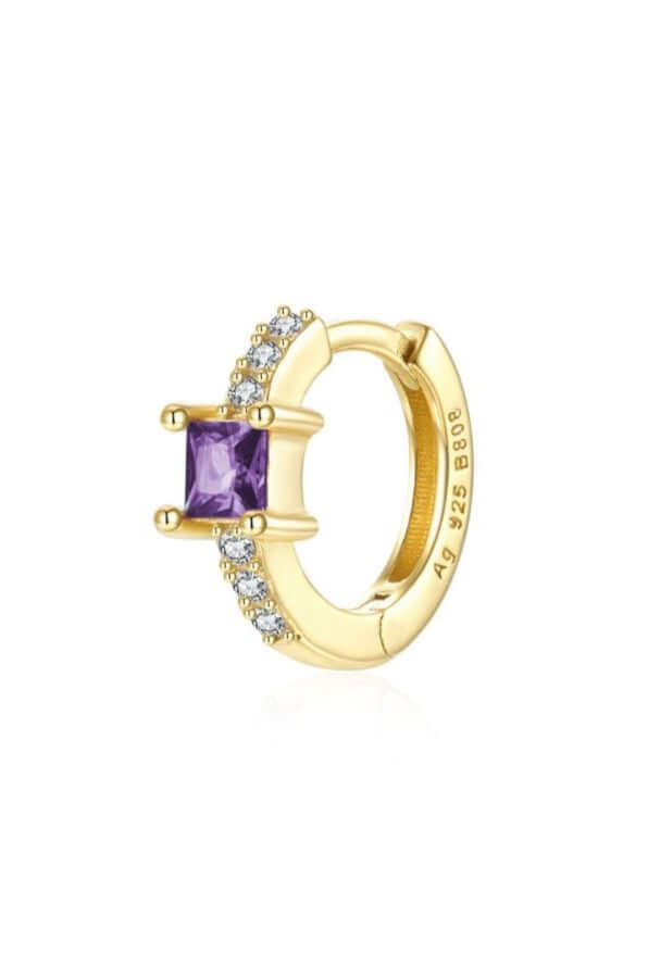 Le Marshand®  -  Joyería en plata 925, chapado en Oro 24K - Arito Solitario Lila - Diseños propios - Brazaletes, pulseras, collares y pendientes - Joyería online - Mallorca