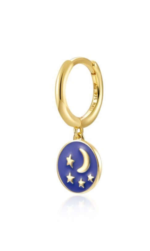 Le Marshand®  -  Joyería en plata 925, chapado en Oro 24K - Arito Luna y Estrellas (Azul) - Diseños propios - Brazaletes, pulseras, collares y pendientes - Joyería online - Mallorca