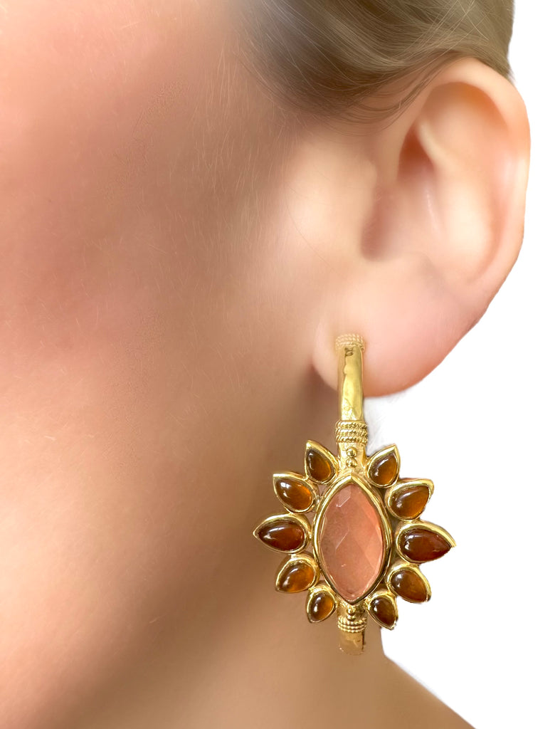Le Marshand®  -  Joyería en plata 925, chapado en Oro 24K - Pendientes Flower Quartz (Rosa y marrón) - Diseños propios - Brazaletes, pulseras, collares y pendientes - Joyería online - Mallorca