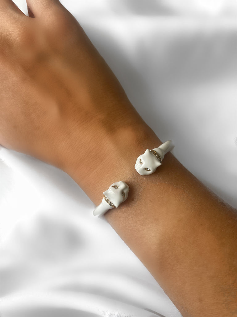 Le Marshand®  -  Joyería en plata 925, chapado en Oro 24K - Brazalete Animal Panther Total White - Diseños propios - Brazaletes, pulseras, collares y pendientes - Joyería online - Mallorca