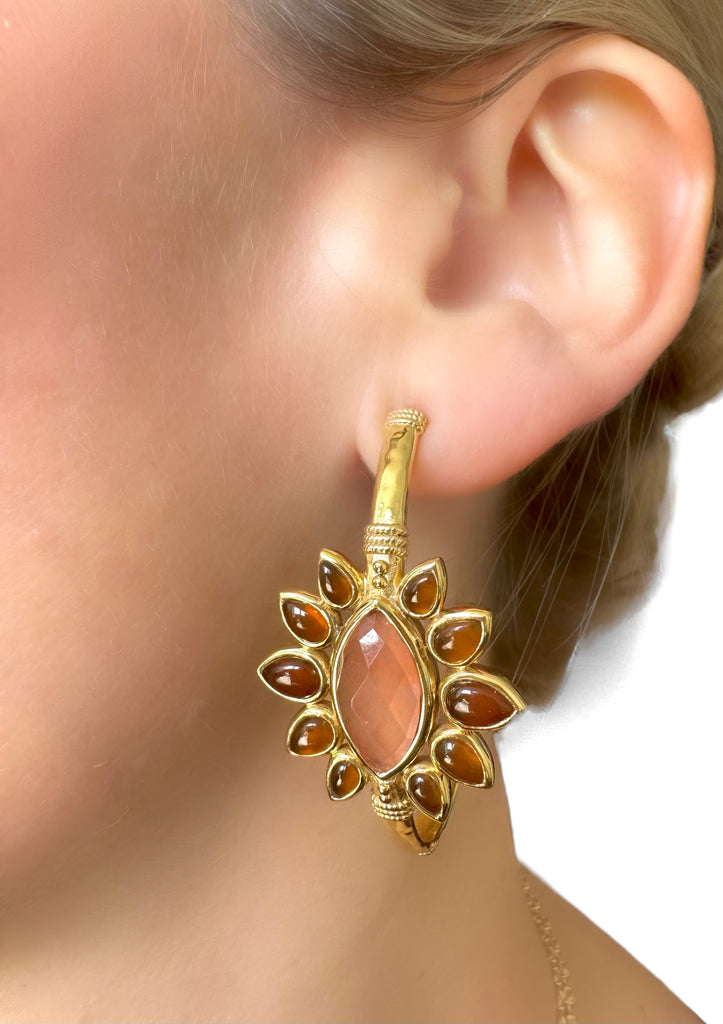 Le Marshand®  -  Joyería en plata 925, chapado en Oro 24K - Pendientes Flower Quartz (Rosa y marrón) - Diseños propios - Brazaletes, pulseras, collares y pendientes - Joyería online - Mallorca