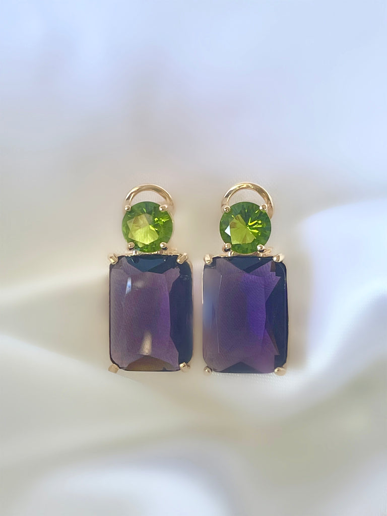 Le Marshand®  -  Joyería en plata 925, chapado en Oro 24K - Pendientes Candy Verde y Lila - Diseños propios - Brazaletes, pulseras, collares y pendientes - Joyería online - Mallorca