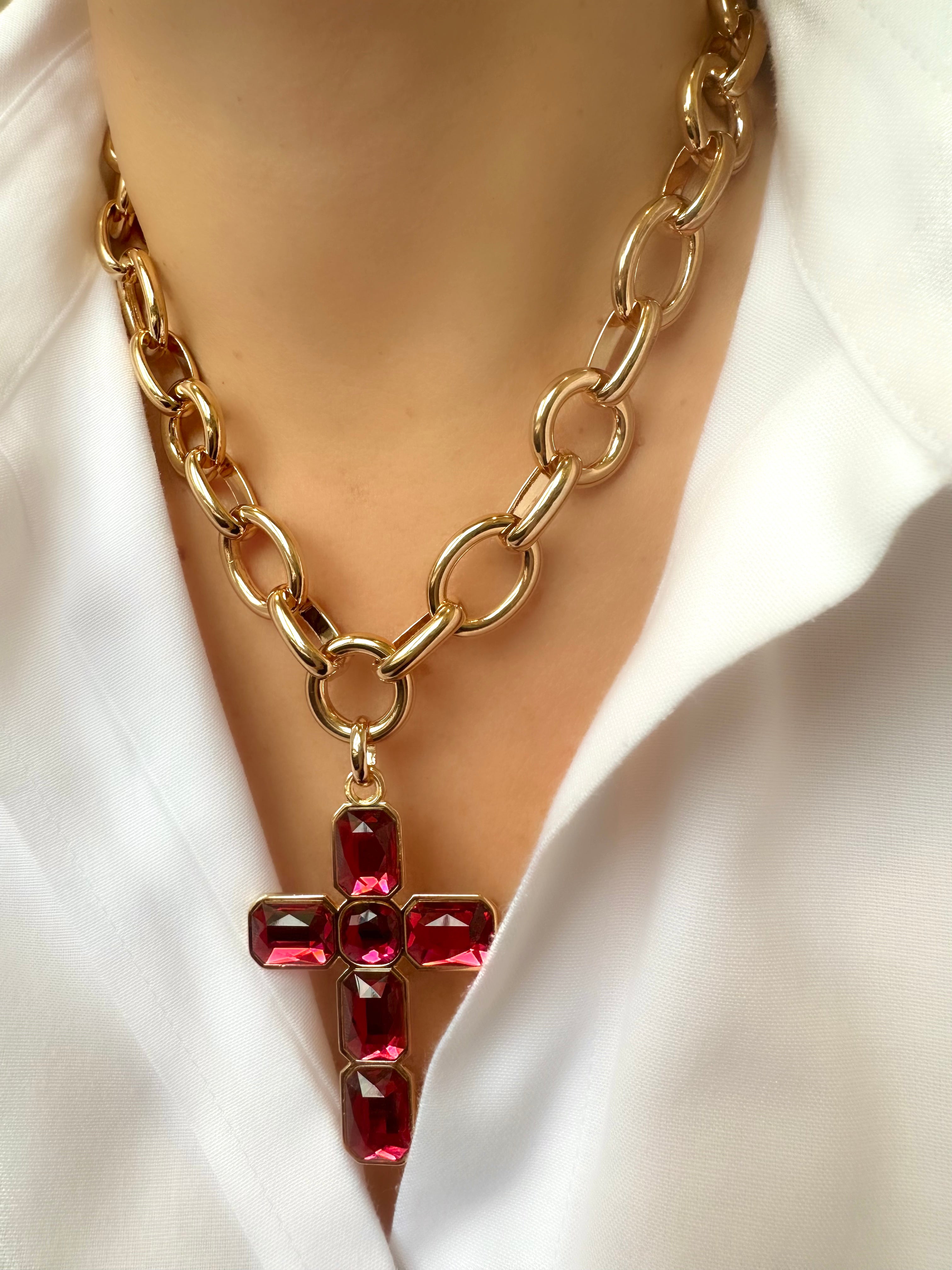Le Marshand®  -  Joyería en plata 925, chapado en Oro 24K - Collar Gran Cruz Roja - Diseños propios - Brazaletes, pulseras, collares y pendientes - Joyería online - Mallorca