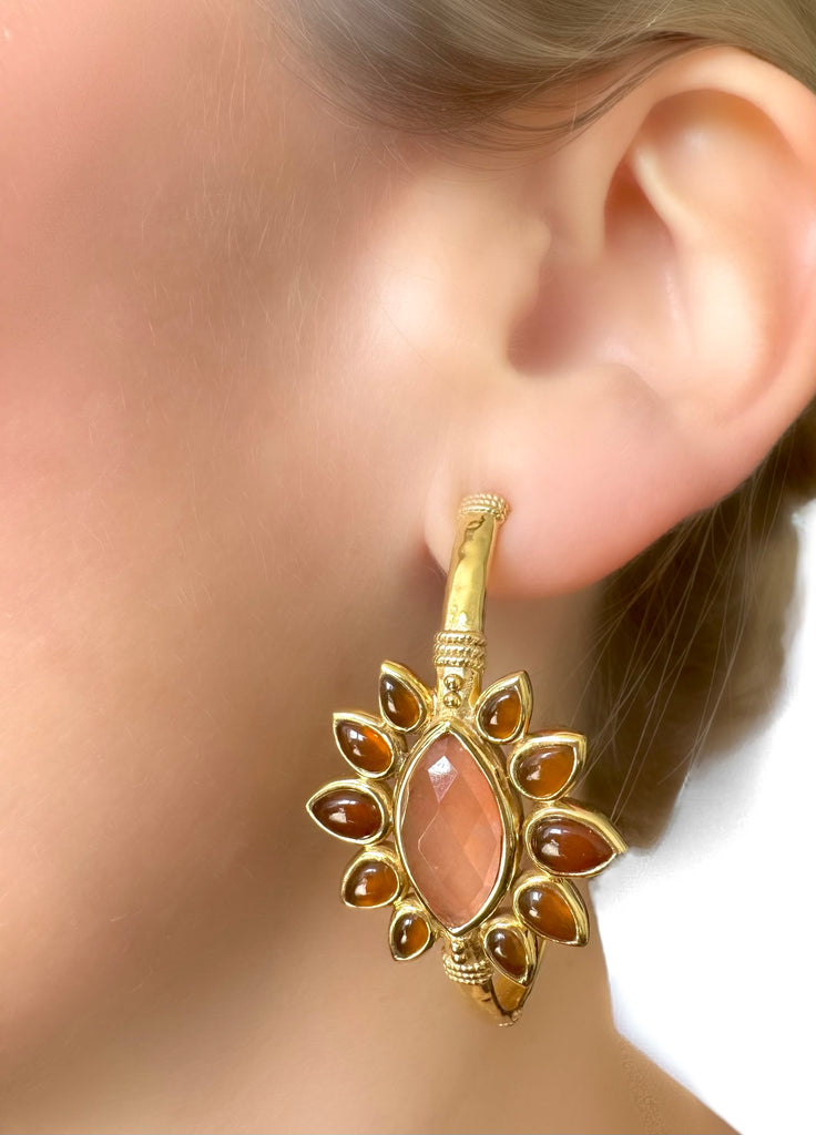 Le Marshand®  -  Joyería en plata 925, chapado en Oro 24K - Pendientes Flower Quartz (Rosa y marrón) - Diseños propios - Brazaletes, pulseras, collares y pendientes - Joyería online - Mallorca