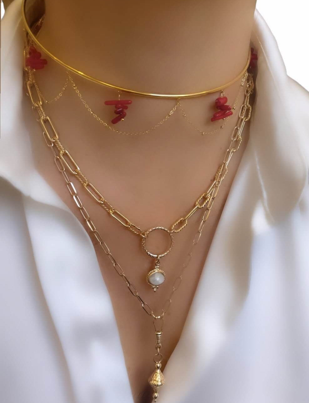 Le Marshand®  -  Joyería en plata 925, chapado en Oro 24K - Collar Choker Curtis Coral - Diseños propios - Brazaletes, pulseras, collares y pendientes - Joyería online - Mallorca