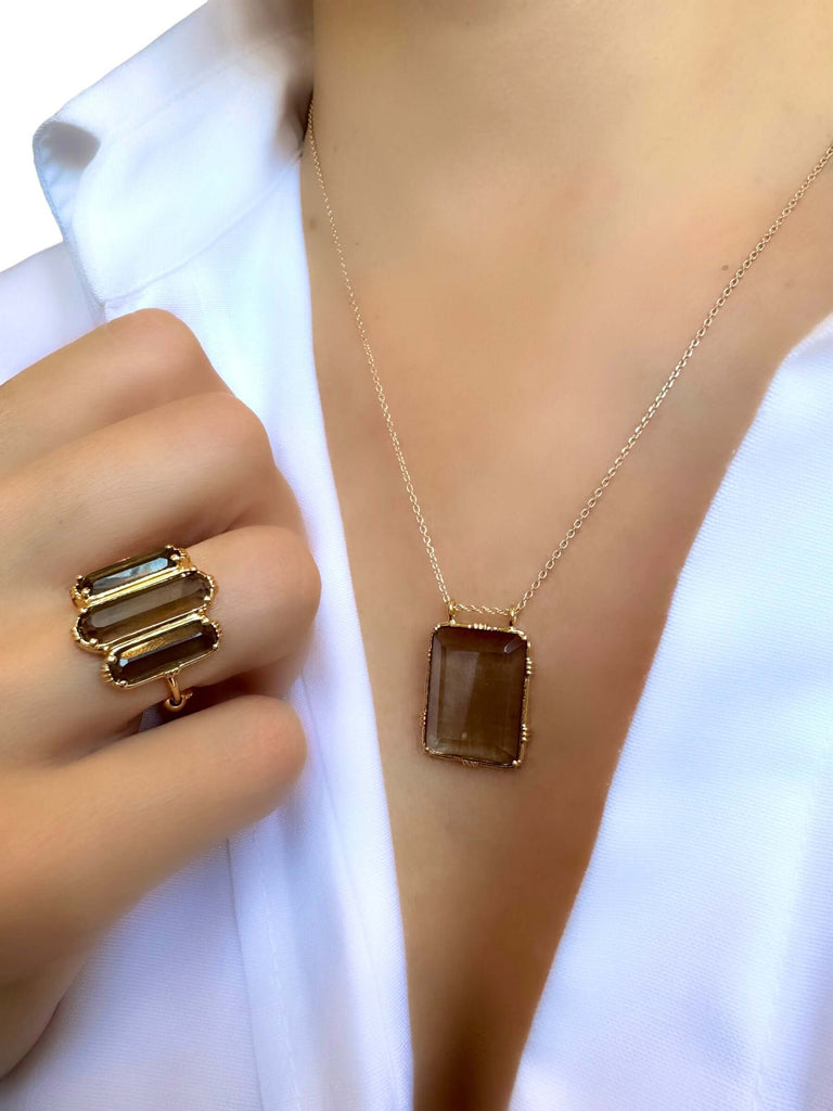 Le Marshand®  -  Joyería en plata 925, chapado en Oro 24K - Collar Boheme Cuarzo Fumé - Diseños propios - Brazaletes, pulseras, collares y pendientes - Joyería online - Mallorca