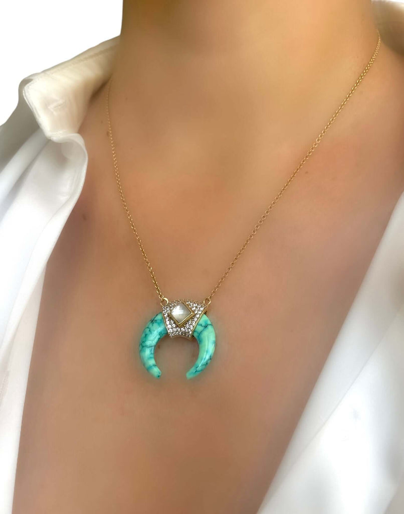 Le Marshand®  -  Joyería en plata 925, chapado en Oro 24K - Collar Cuerno Stones (Turquesa) - Diseños propios - Brazaletes, pulseras, collares y pendientes - Joyería online - Mallorca